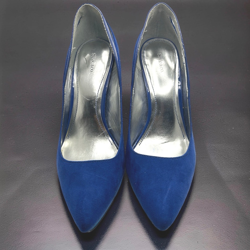 Style & Co Zabrina Pumps Women 8.5M Blue Good Suede Cutout Stiletto Heel
